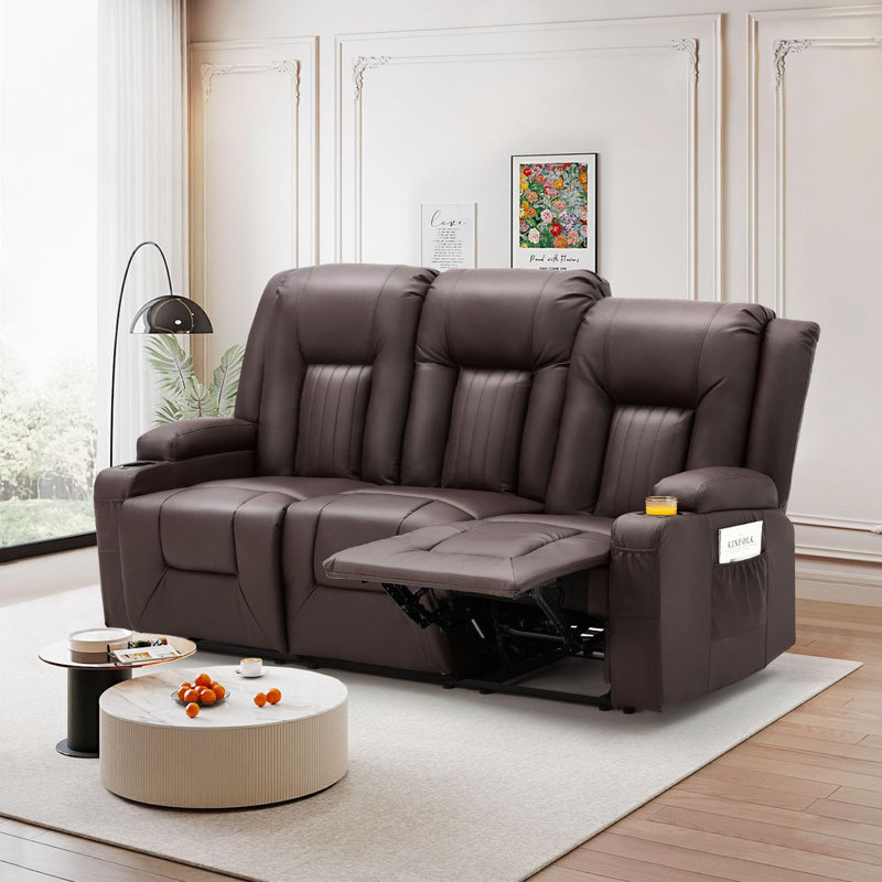 Causeuse inclinable avec porte-gobelets et poches latérales, Brun