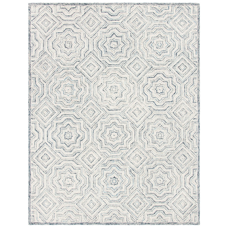 Tapis bleu / beige en laine touffeté à la main Daniel, Rectangle 6 pi x 9 pi