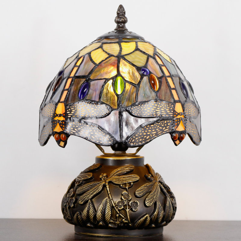 Petite lampe de table Tiffany, Brun / jaune