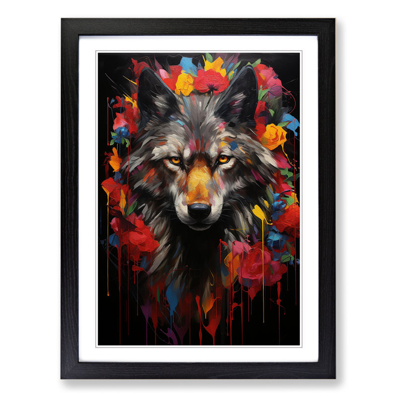 XYZ-FRM-V1223-1700 Wolf Neo-Plasticism - Single Picture Frame Print on Wood, Black, 34cm H x 25cm W x 2cm D