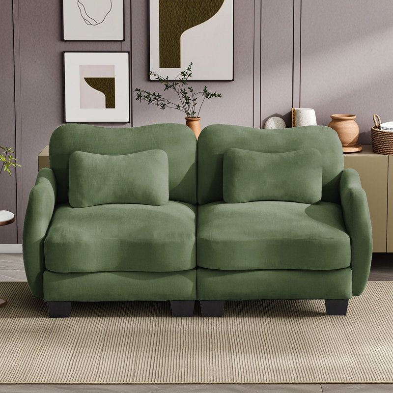 Sofa deux places avec coussin et accoudoirs, Vert