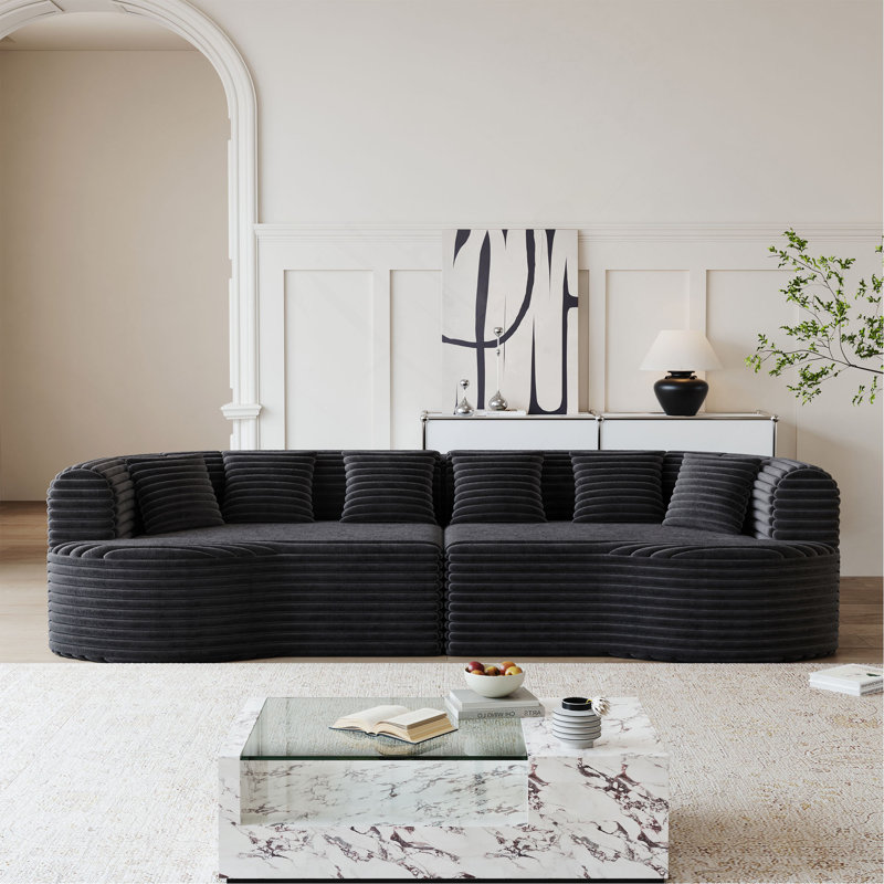 Canapé modulaire incurvé surdimensionné, 106,3 pouces, canapé moderne sans os avec 6 coussins en velours côtelé luxueux avec siège profond