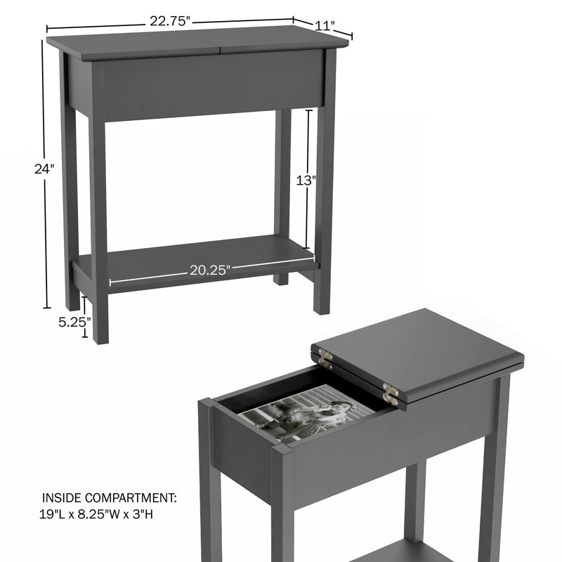 Verrill Flip Top Console Table – 2 Piece Living Room End Tables with Hidden Hinged Storage Compartment and Lower Shelf, Grey