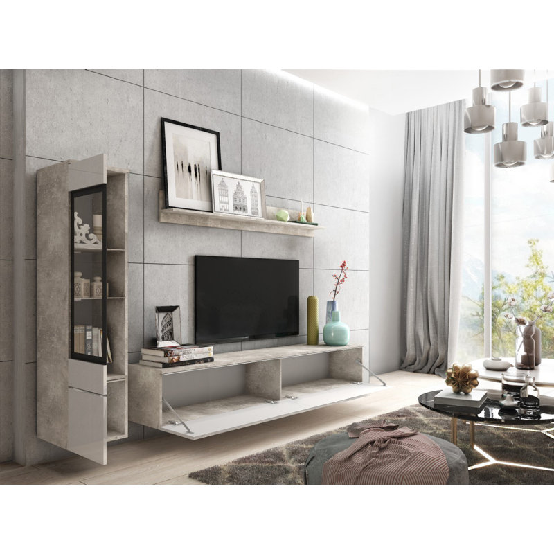 Dorfman Entertainment Centre for TVs up to 75", Concrete/White, 240 cm