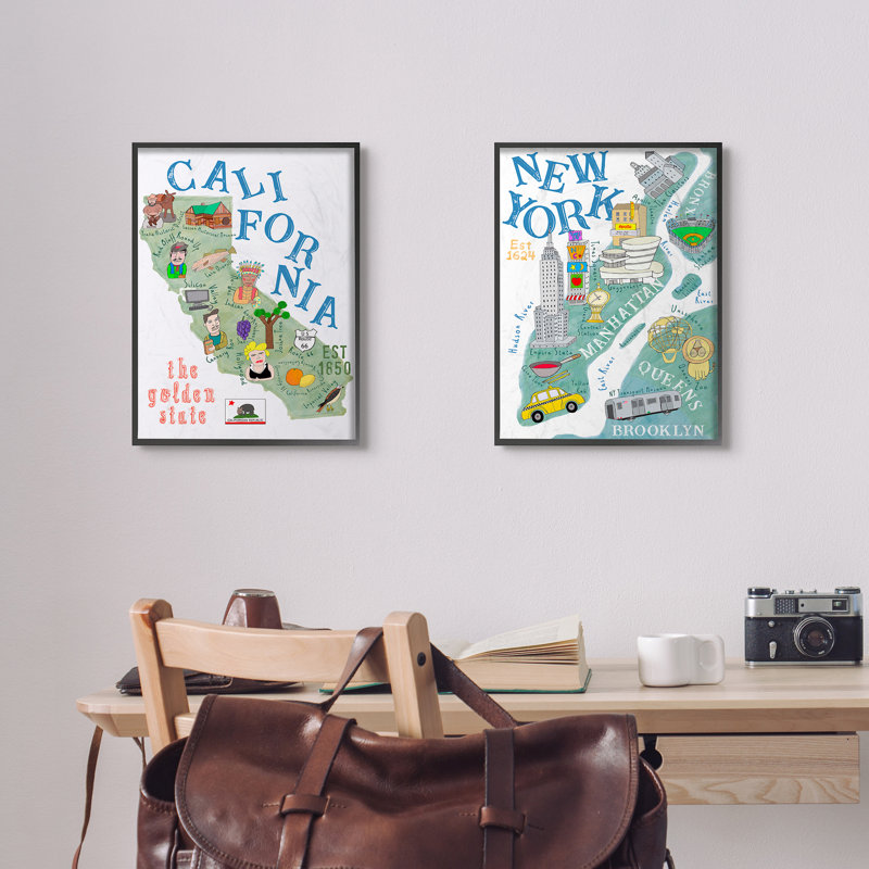 Décoration murale pour enfants Bouvet New York, Giclée encadrée noir minuit, H 20 po x l 16 po x P 1,5 po