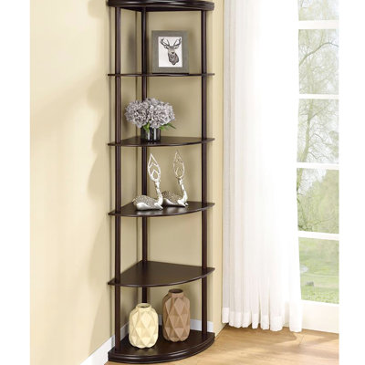 Bibliothèque d'angle Cappuccino - Présentoir à 5 tablettes pour bibliothèques en bois brun