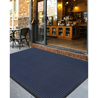 Heavy Duty Rubber-Backed Doormat, Stain & Fade Resistant, Low-Profile Easy Clean Entryway Mat, Squares 