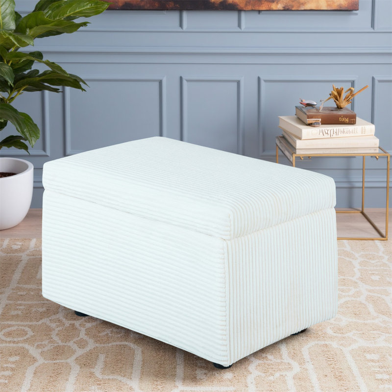Large Corduroy Storage Ottoman Bench, Rectangular Foot Rest With Hidden Storage For Bedroom, Living Room, Or Entryway, White