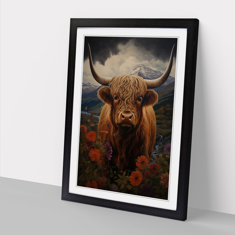Highland Cow Classicism Art - Framed Print, Black Framed, 34cm H x 25cm W x 2cm D