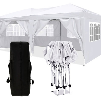 Chapiteau extérieur 10x20 avec 6 parois latérales, sac de transport, 4 sacs de lestage - , Grand espace intérieur, tente de réception portable, amovible et spacieuse, résistante aux intempéries -