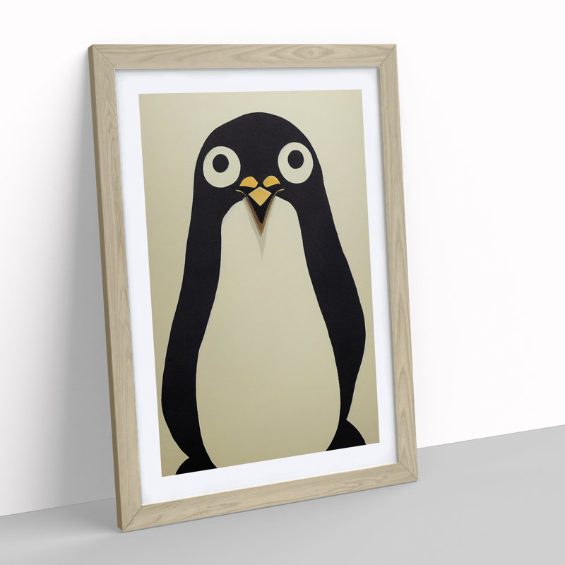 Paper Penguin No.2 - Single Picture Frame Print, 64cm H x 46cm W x 2cm D, Oak Framed