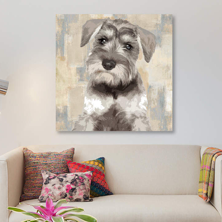 « miniature schnauzer », impression sur toile, H 12 po x l 12 po x P 0,75 po, Pas de tapis, Toile tendue