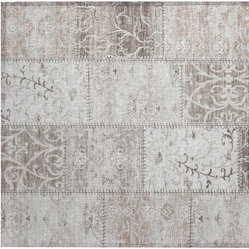 2' X 3' Taupe Patchwork Washable Indoor Outdoor Area Rug