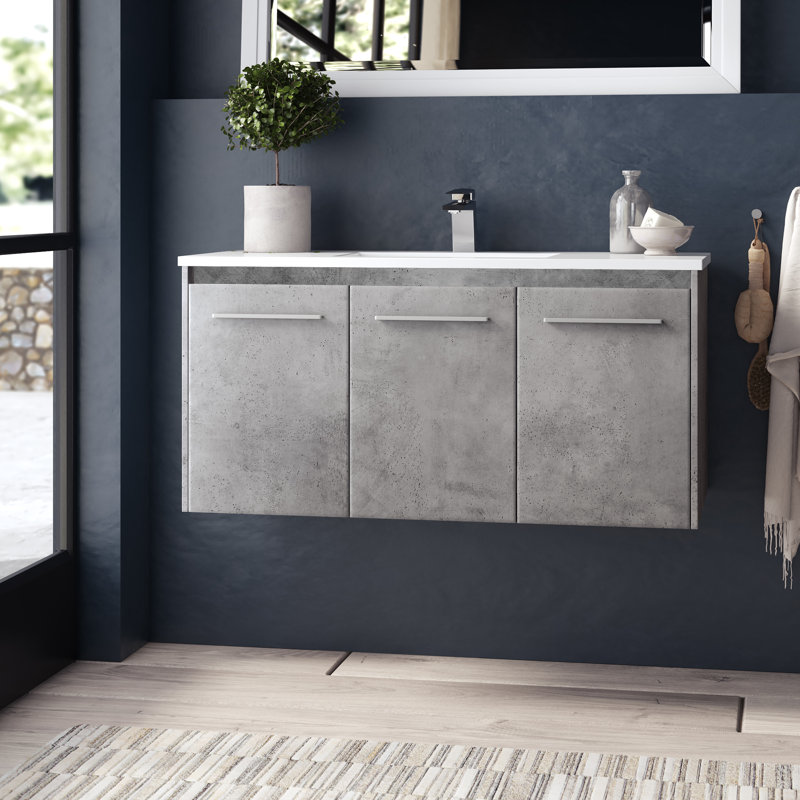 Agostini 40'' Single Bathroom Vanity with Resin Top, Concrete Gray