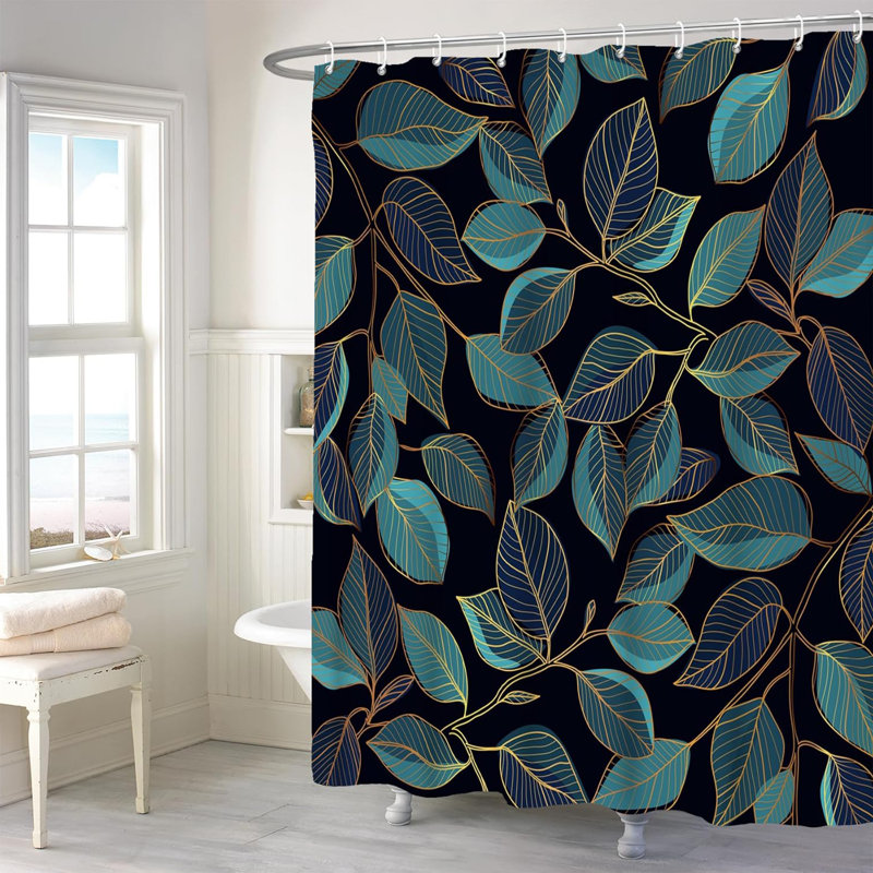 Pack of 1 Leaves Flower Natural Modern Plant Shower Curtain with Hooks, 182.88cm H x 182.88cm W