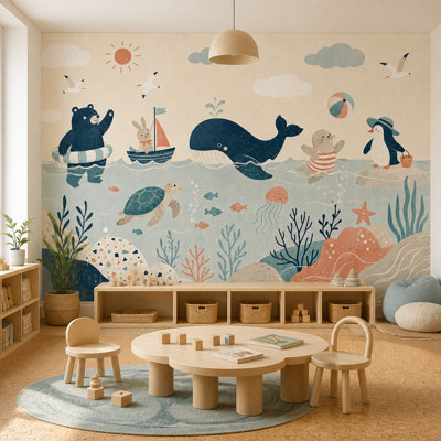 Papier peint océan, animaux de la mer, bord de mer