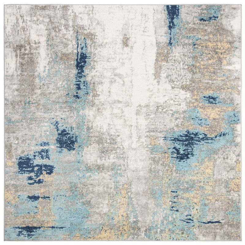Zeke Abstract Grey/Blue Area Rug, Square 152cm