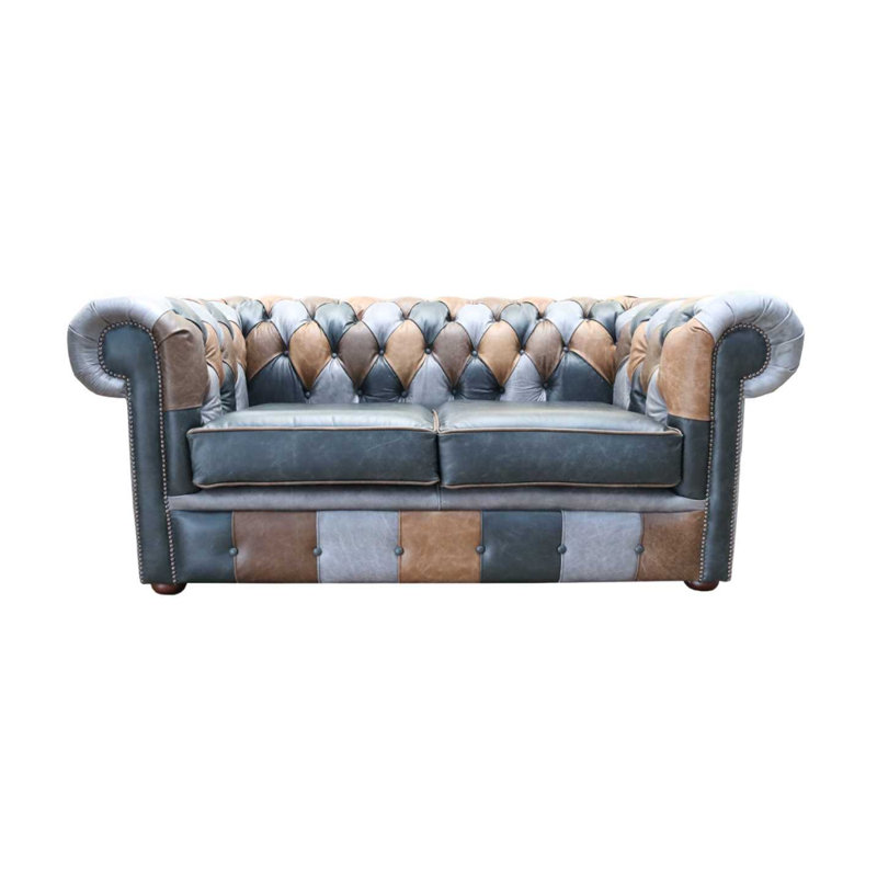 2 Seater Full Grain Leather Sofa, Cracked Wax Patchwork