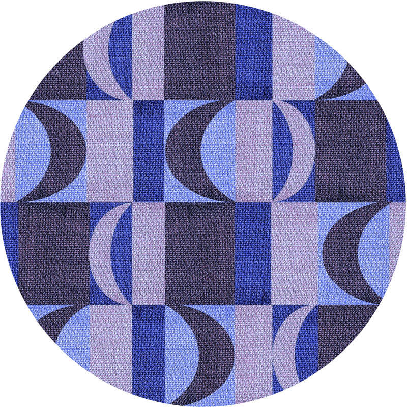 Tapis bleu Jonathan en laine à motif géométrique, Rond 6 pi