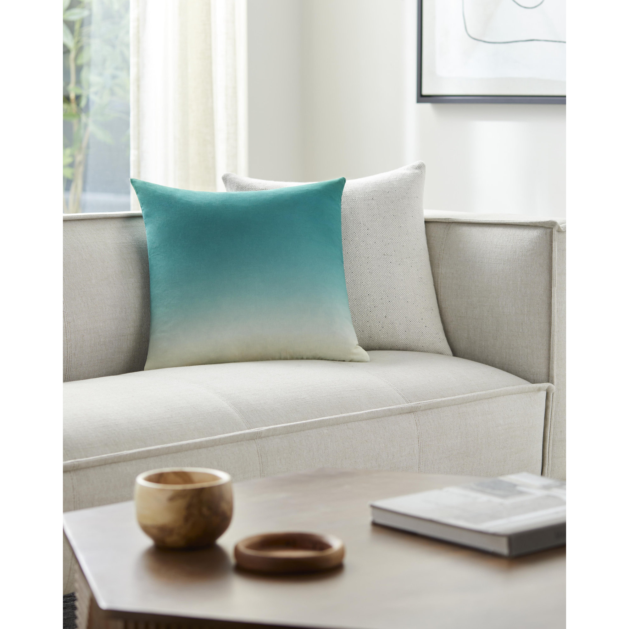 Deadra Ombre Linen Throw Pillow, 20" x 20", Emerald, Down