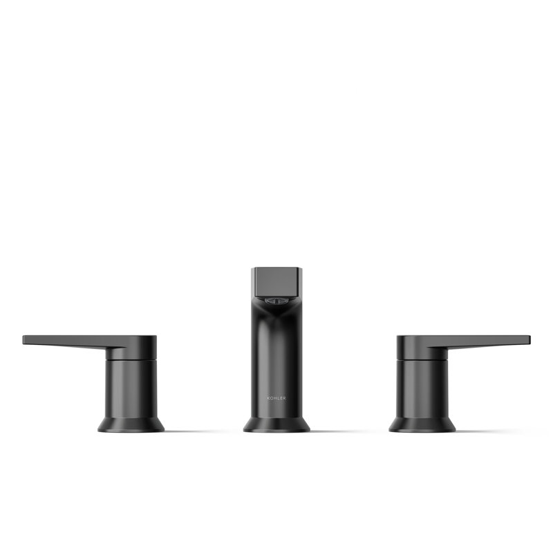 Kohler Taut Widespread Bathroom Faucet with Pop-Up Drain Assembly, 3 Hole 2-Handle Bathroom Sink Faucet, 1.2 gpm, Matte Black