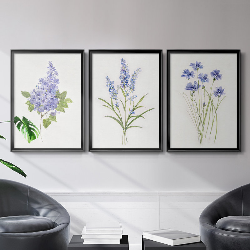 Toile encadrée de qualité lilas botanique - délicat prêt à accrocher, Cadre noir, H 24,5 po x l 37 po x P 2,5 po