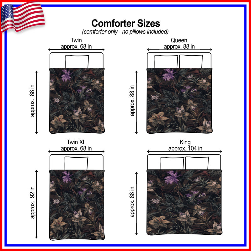 Dark Botanical Flowers Comforter, Queen