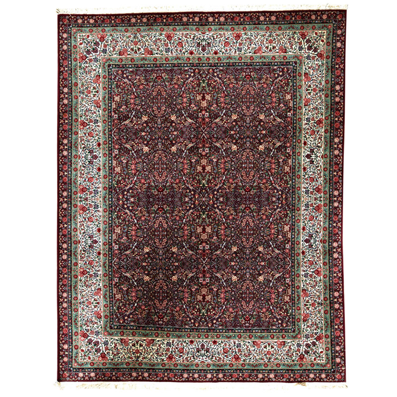 Hand Knotted Wool Oriental Area Rug in Plum And Ivory