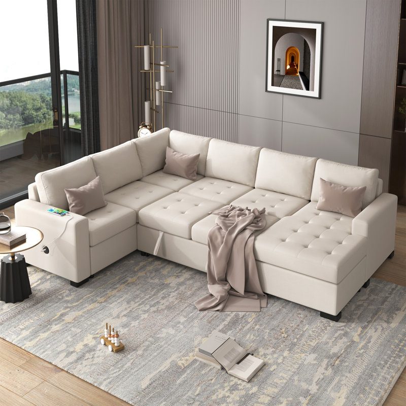 Canapé-lit modulaire avec lit escamotable U_Style, Polyester beige