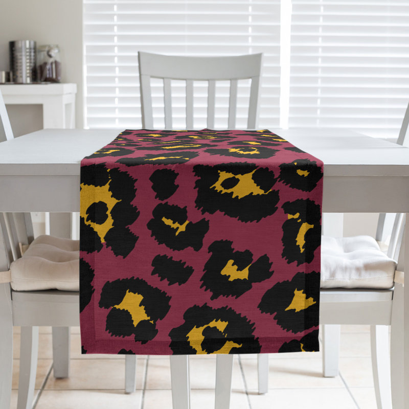 Animal Print Table Runner, 90" x 16", Red/Black/Yellow