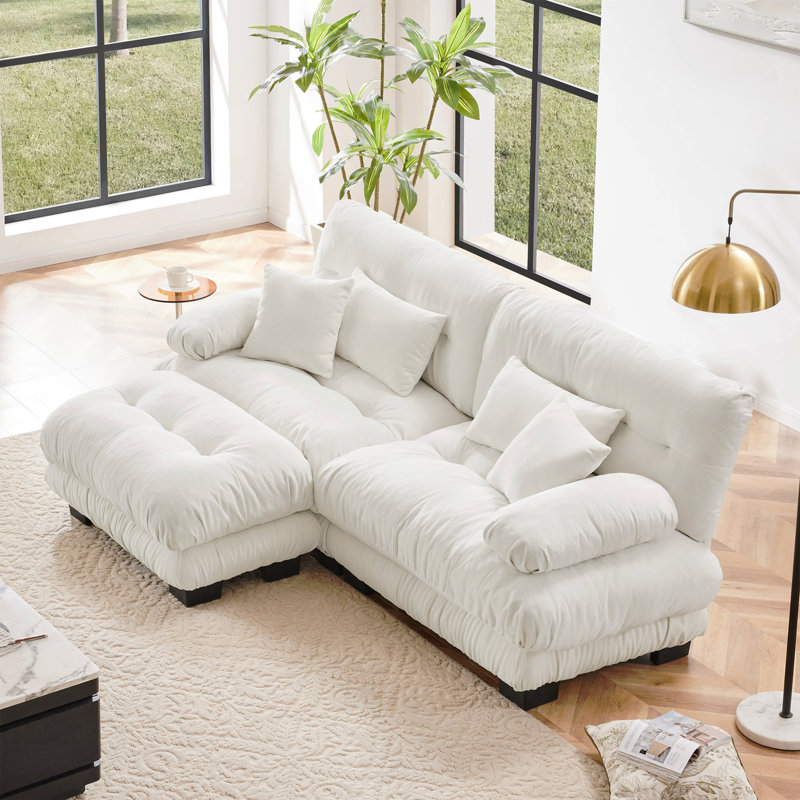 Canapé modulaire Cloud Couch pour le salon, canapé 2 places en chenille avec 2 coussins lombaires et 2 coussins décoratifs, canapé rembourré à large accoudoirs avec repose-pieds convertible, chenille