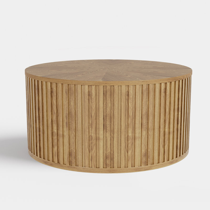 Table basse 31,5 "ronde en bois massif avec rangement, Bois naturel