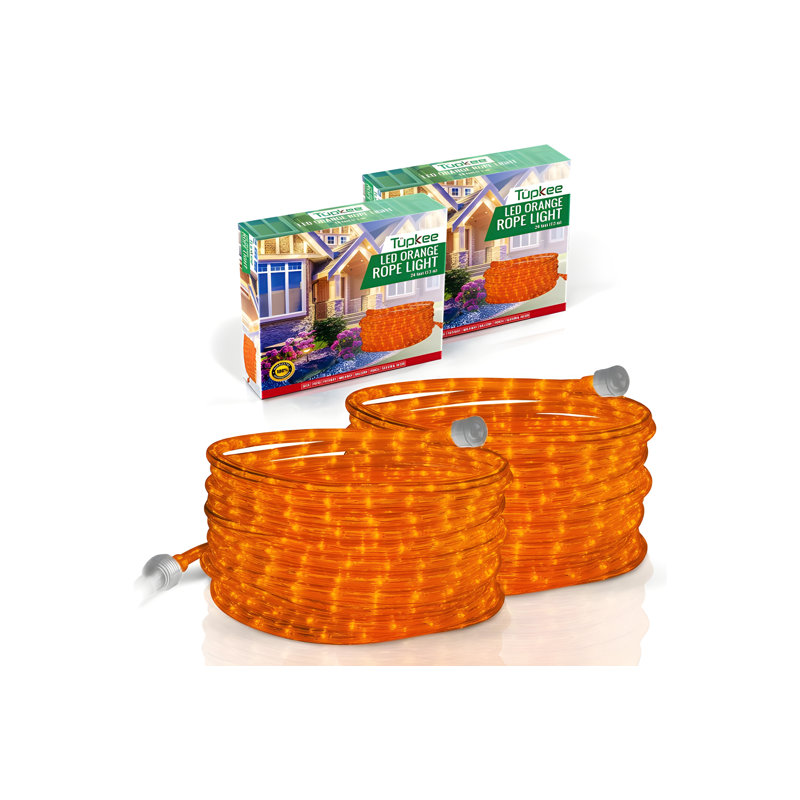 Tupkee LED Rope Light Orange - For Indoor And Outdoor Use, 24 Feet (7.3 M) - 10MM Diameter - 144 LED Long Life Bulbs Rope Tube Lights - Pack Of 2