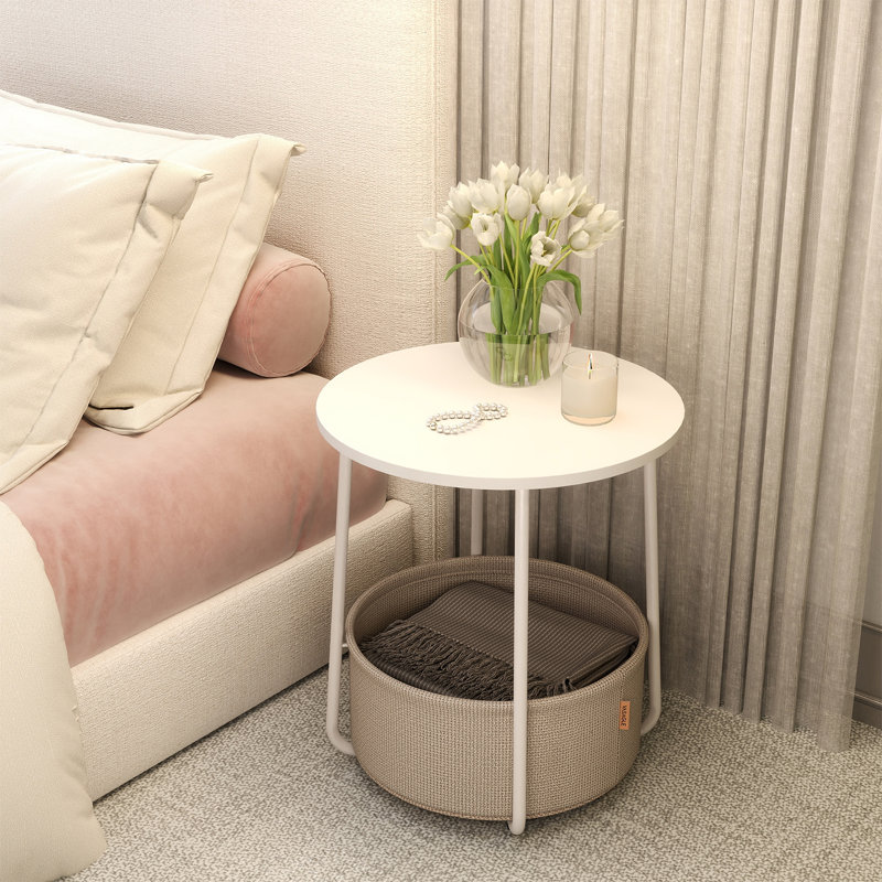 Table de bout, Blanc mat / brun chameau
