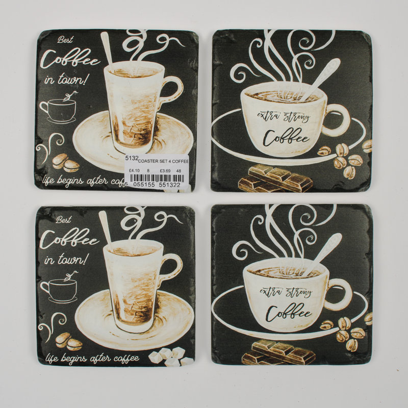 Ceramic / Porcelain Agate Ceramic Jute Leather Crystal Square Round 4 Piece Coaster Set