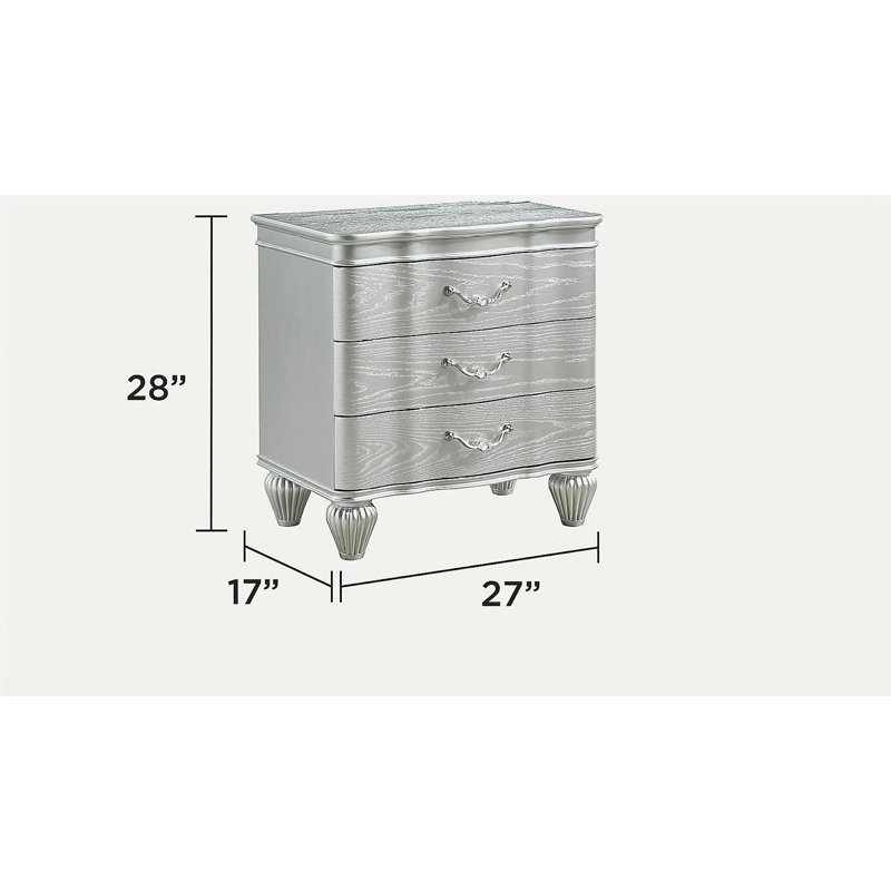 Landmark Traditional Style 3-Drawer Night stand With metal drawer pulls Made with Wood in Silver same as B009P235327 (CA inventory)