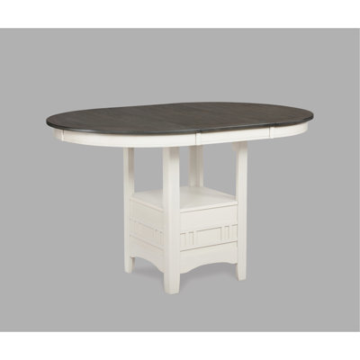 1pc Contemporary Casual Counter Height Oval Extendable Leaf Storage Dining Table With Two - Tone Chalk Grey Finish, Suitable For 4 Person Meal Style I