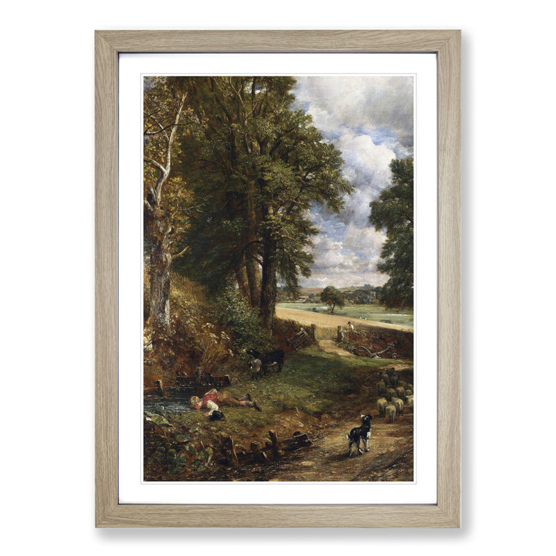 The Cornfield by John Constable - Picture Frame Painting on MDF, Oak Framed, 48cm H x 36cm W x 2cm D