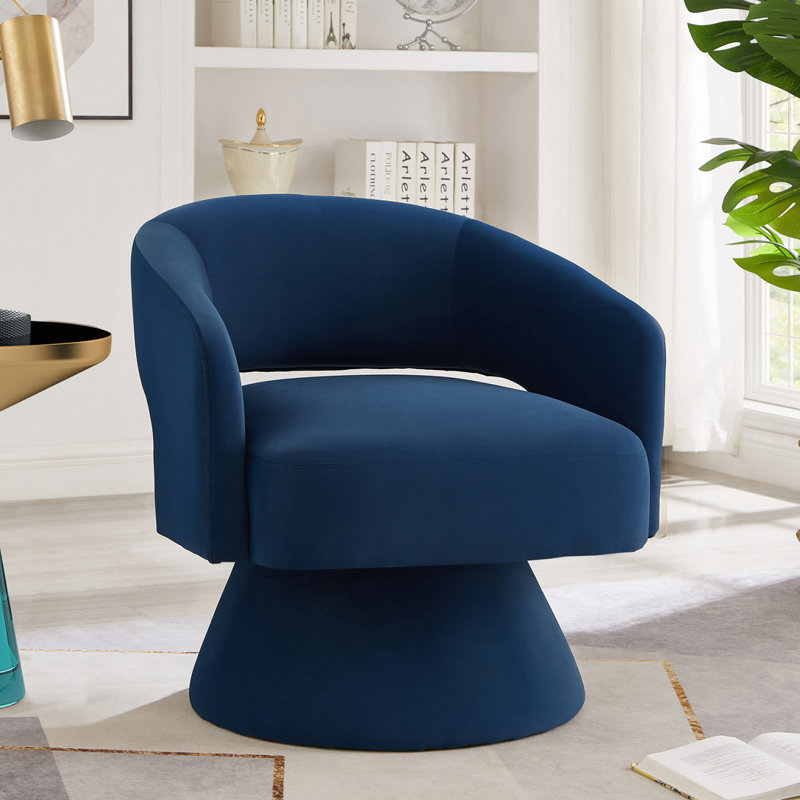 Fauteuil demi-tonneau pivotant rembourré en velours, Marine