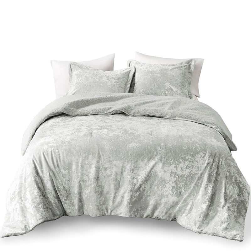 Full/queen Grey Comforter With Crushed Velvet And For Bed Soft