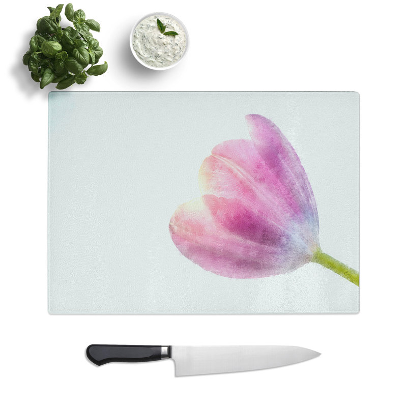 Tempered Glass Pink Tulip Reaching for the Sun Chopping Board, 20 cm x 28.5 cm