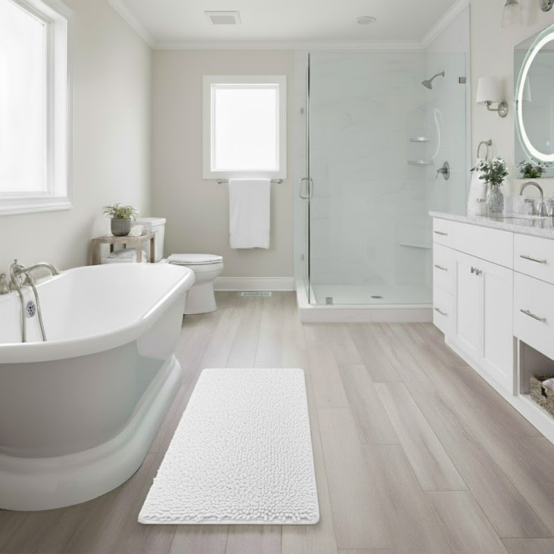Lavish Home Bath Mat - 58x24-Inch Bathroom Runner with Non-Slip Backing - Absorbent High-Pile Chenille Memory Foam Bathroom Rug