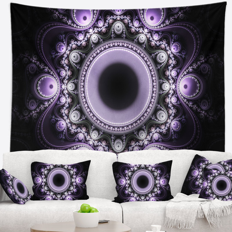 Motif mauve abstrait avec cercles tapisserie, H 68 po x l 80 po