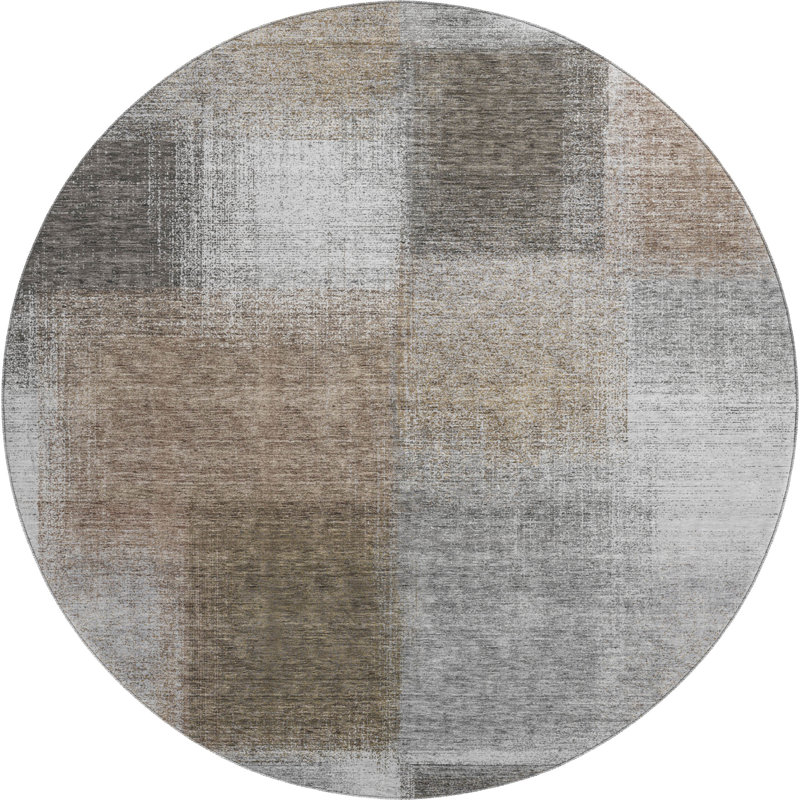 Premium Machine Washable Tweedy Silver Rug, Round 8'