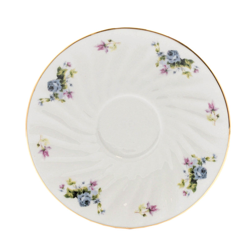 Ramsha Teacup and Saucer set, floral embossed & 24k gold trim (service for 6)