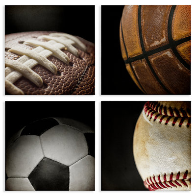 Ensemble de toile 4 pièces Team Sports Balls Closeups, design par Kim Allen