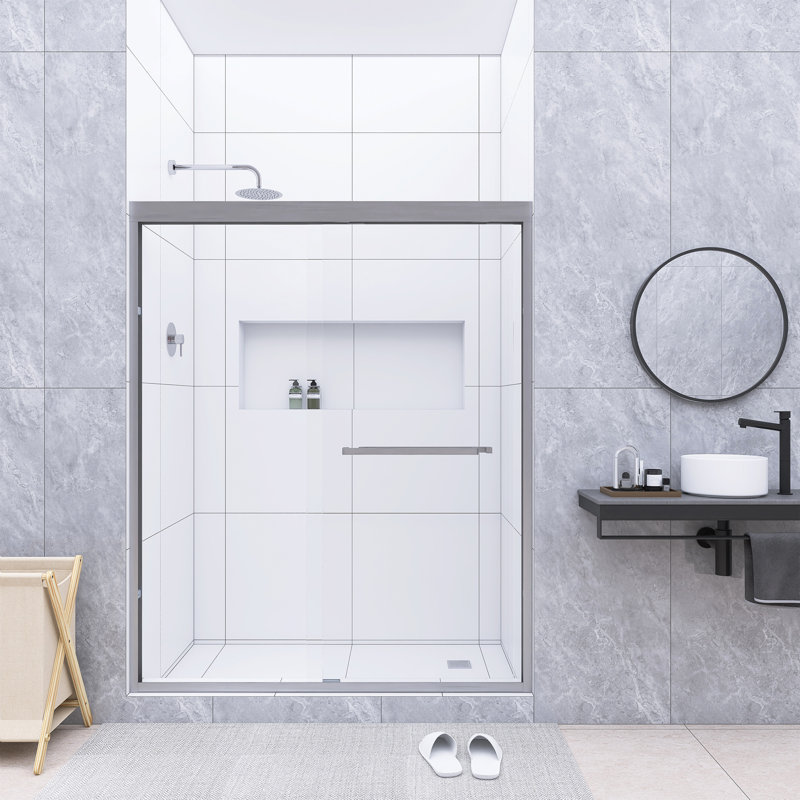 56-60 In. W X 70 In. H Double Sliding Semi-Frameless Bypass Shower Door In Brushed Nickel, Brushed Nickel