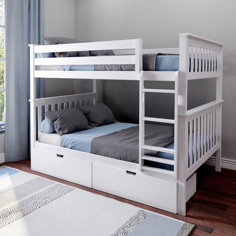 Lit superposé standard en bois massif Bolles, Double sur double, Blanc