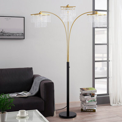 Brio 90" 3-Light Modern Gold Crystal Arc Floor Lamp