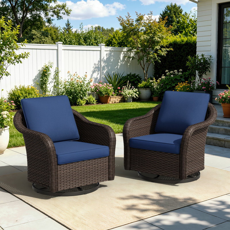 Ensemble de 2 chaises de patio pivotantes avec coussins, Bleu